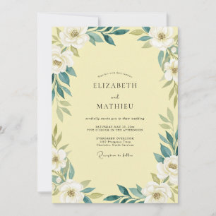 Convites Casamento Amarelo Manteiga Teal Folhagem