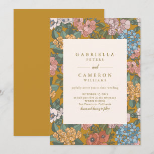 Convites Casamento Amarelo Mostarda Floral Boho Moderno