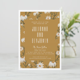Convites Casamento Amarelo Mostarda Floral Rústico Boho