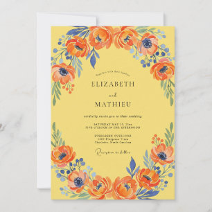Convites Casamento Amarelo Papoula Cobalto