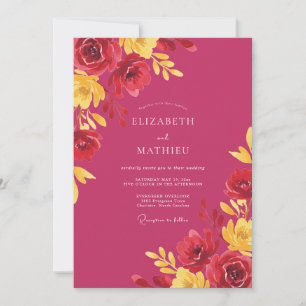 Convites Casamento Amarelo Papoula Magenta