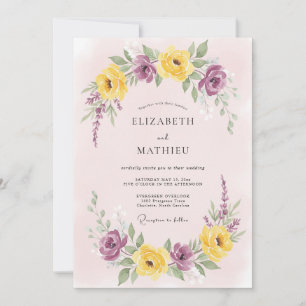Convites Casamento Amarelo Roxo Brilhante de Primavera