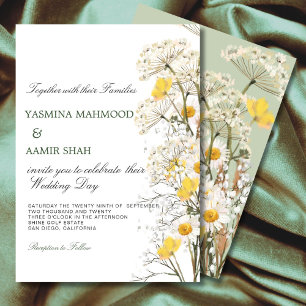 Convites Casamento Amarelo-Sábio-Verde-Flor-Selvagem