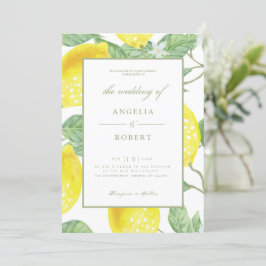 Convites Casamento Amarelo Verde com Lemons e Folhagem
