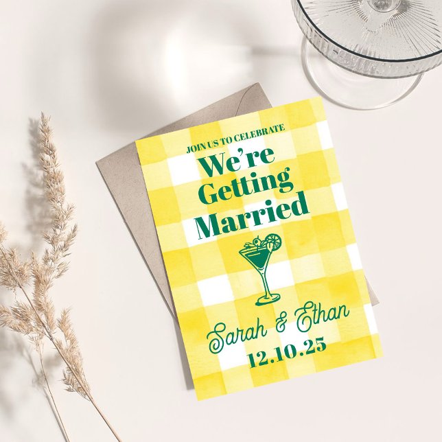 Convites Casamento Amarelo Verde com Strike Funky Retroativ (Criador carregado)