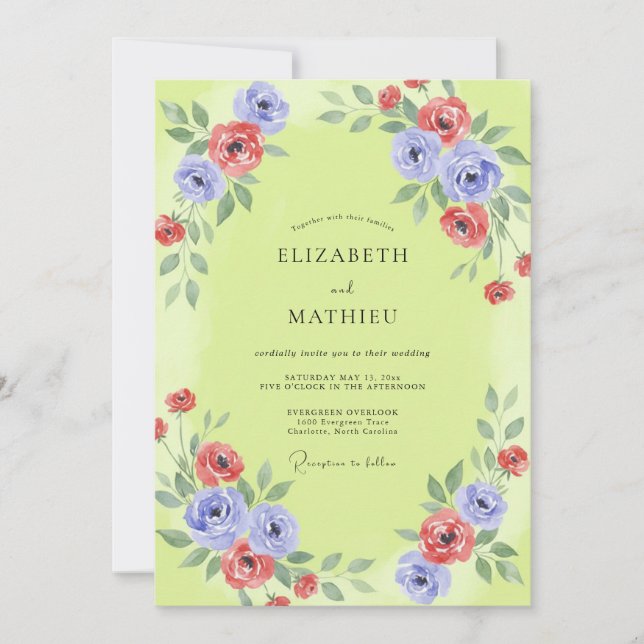 Convites Casamento Amarelo-Verde Vinca Ámaria (Frente)