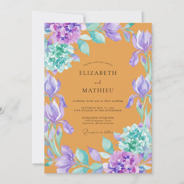 Convites Casamento Âmbar Íris Roxo Eucalipto (Frente)