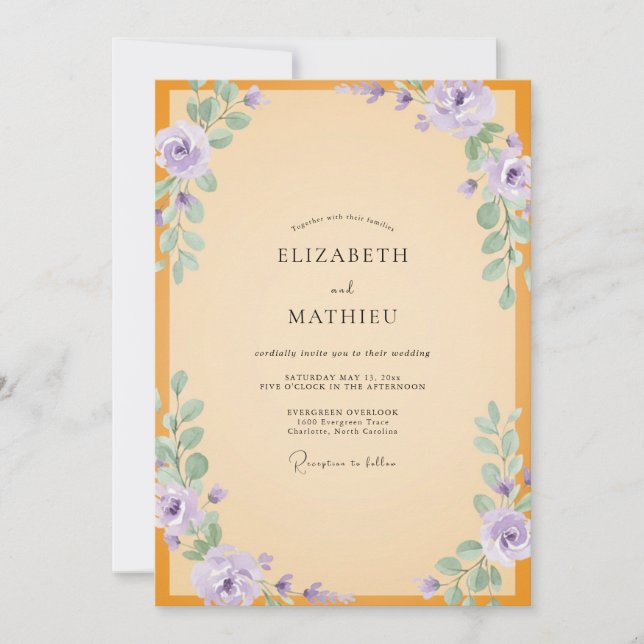 Convites Casamento Âmbar Violeta Ranunculus Eucalipto (Frente)