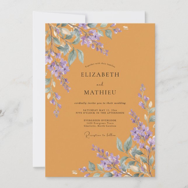Convites Casamento Âmbar Wisteria Vibrante (Frente)