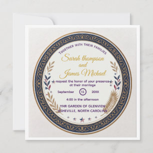 Convites Casamento Americano com Filigrana Naval e Dourada