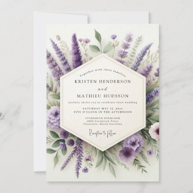 Convites Casamento Amethyst Meadowland (Frente)