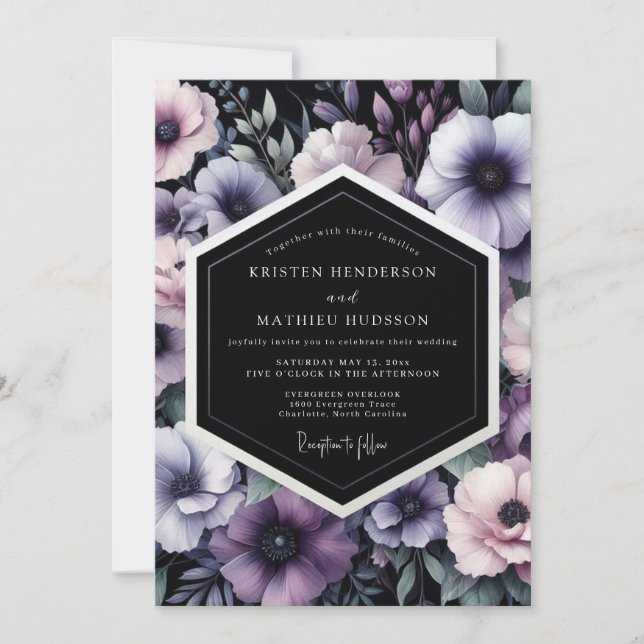 Convites Casamento Amethyst Noir Bloom (Frente)