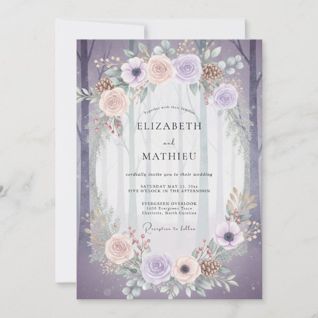 Convites Casamento Amethyst Peach Ranunculus Sage (Frente)