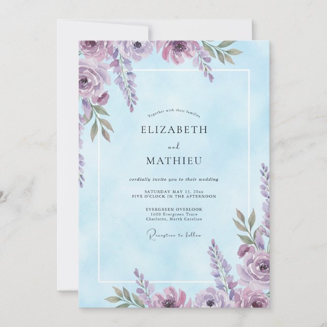 Convites Casamento Amethyst Periwinkle Wisteria (Frente)