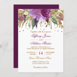 Convites Casamento Ametist Floral de Ametist com Aquarelas