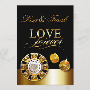 Convites Casamento Amor Eterno Las Vegas   dourado preto