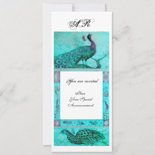 Convites CASAMENTO AMOR PAVÕES MONOGRAMA azul branco