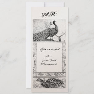 Convites CASAMENTO AMOR PAVÕES MONOGRAMA preto branco doura