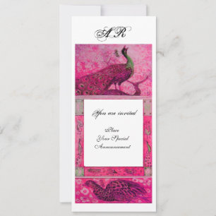 Convites CASAMENTO AMOR PAVÕES MONOGRAMA rosa fúcsia branco