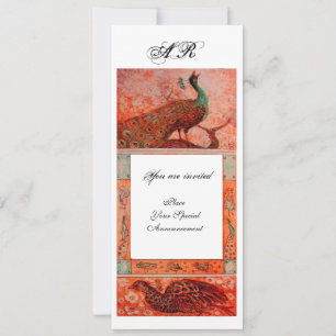 Convites CASAMENTO AMOR PAVÕES MONOGRAMA vermelho laranja b