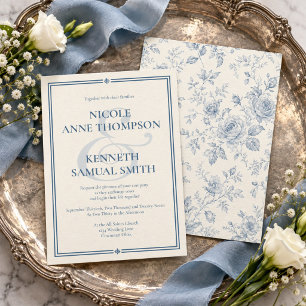 Convites Casamento Ampersand em Dusty Blue com Toile Francê