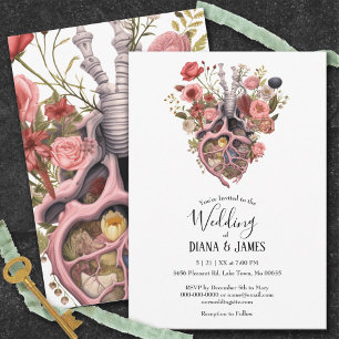 Convites Casamento Anatômico do Coração Gótico Vintage Boho