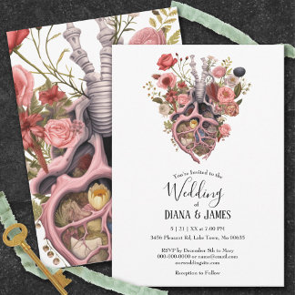 Convites Casamento Anatômico do Coração Gótico Vintage Boho