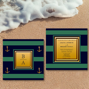 Convites Casamento Âncora Listras Azul Marinho Verde Náutic