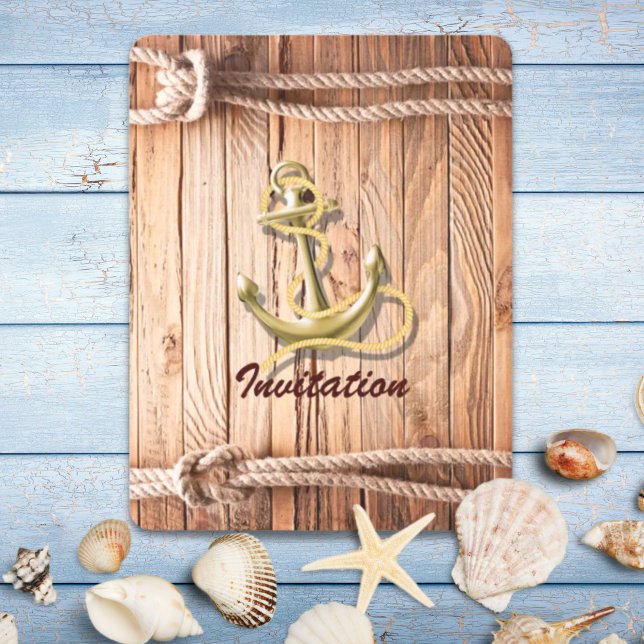 Convites casamento âncora madeira praia doca náutico (ship dock wood beach anchor nautical wedding invitation)