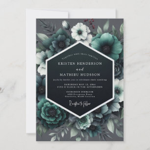 Convites Casamento Anêmona Teal Noir
