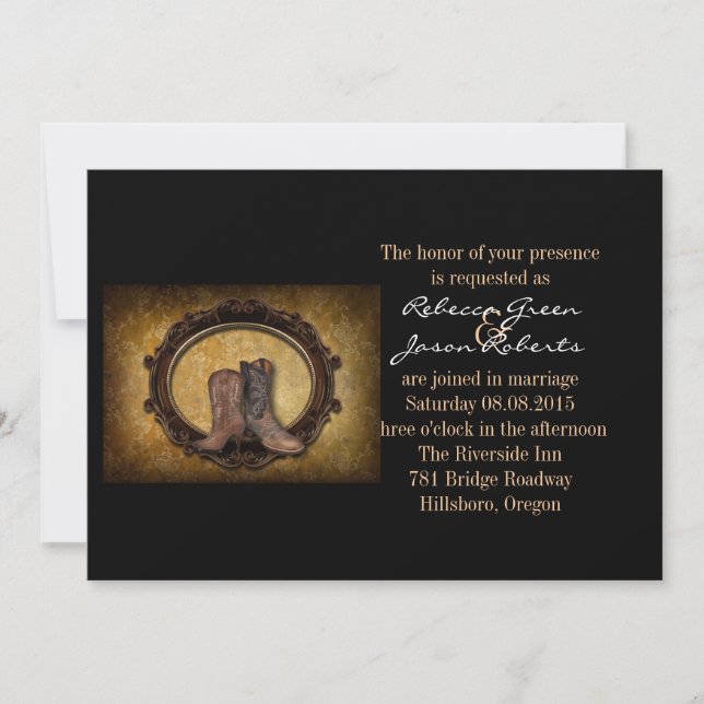 Convites casamento angustiado de cowboy do oeste (Frente)