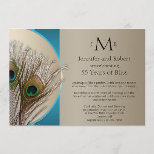 Convites Casamento Aniversário Pavão Aqua Taupe Moderno