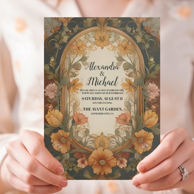 Convites Casamento Antigo Arte Nova Floral (Criador carregado)