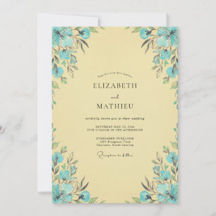 Convites Casamento Antigo Azul Água Delicado