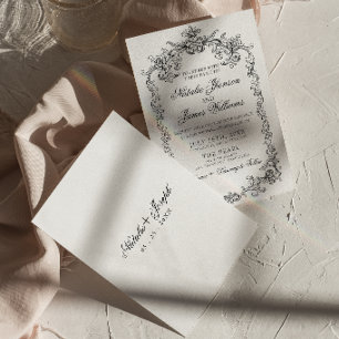 Convites Casamento Antigo Chique Preto E Branco De Dinheiro