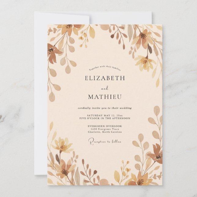 Convites Casamento Antigo com Folhas de Champanhe (Frente)