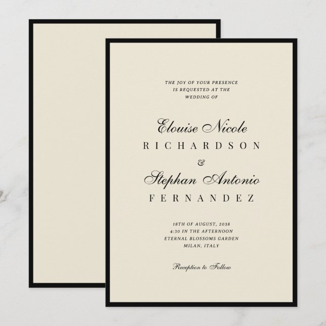 Convites Casamento Antigo com Marfim e Preto (Frente/Verso)