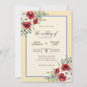 Convites Casamento Antigo Creme Papoula Vermelha