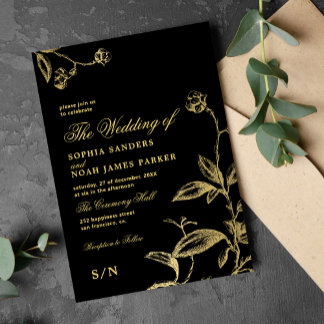 Convites Casamento antigo de ouro negro elegante