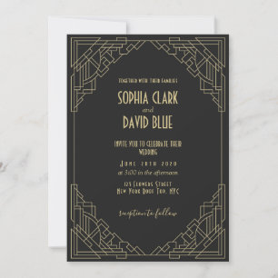 Convites Casamento Antigo Elegante Estilo Art Déco dos Anos