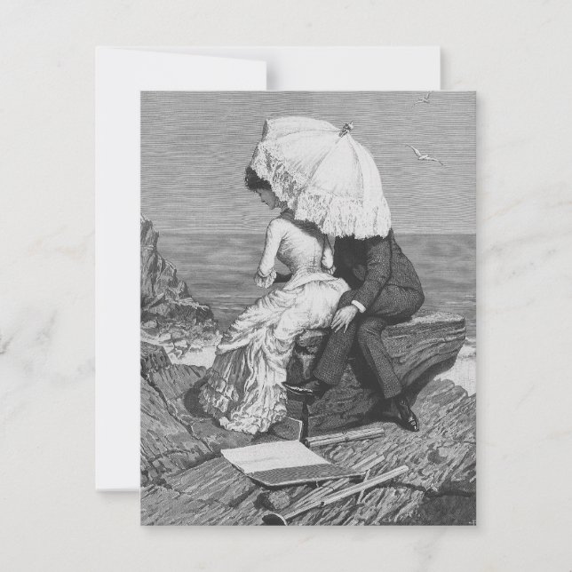 Convites Casamento Antigo, Recém-casados à Beira-Mar (Frente)