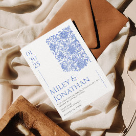 Convites Casamento Antiquado Floral Azulejo Blue Porcelain