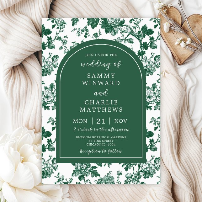 Convites Casamento Antiquado Verde Chinoiserie (Criador carregado)