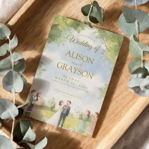 Convites Casamento ao Ar Livre com Aquarela do Céu Verde Az