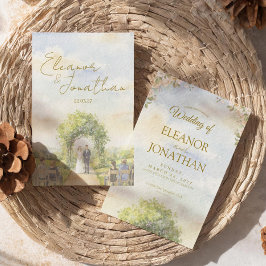 Convites Casamento ao Ar Livre com Aquarela Floral em Verde