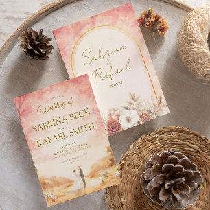 Convites Casamento ao Ar Livre com Aquarela Pastel Laranja 