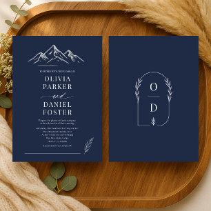 Convites Casamento ao Ar Livre Montanhas Rústicas Azul Mari