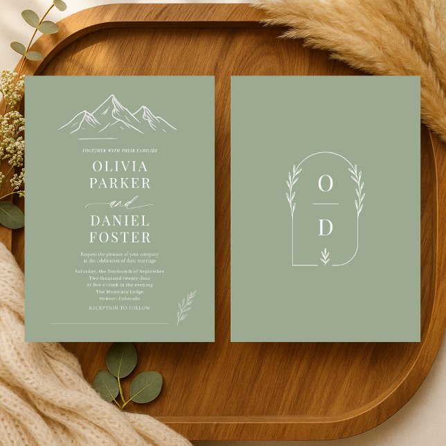 Convites Casamento ao Ar Livre Montanhas Rústicas em Verde  (Criador carregado)