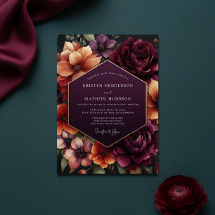 Convites Casamento ao Crepúsculo Floral Ameixa