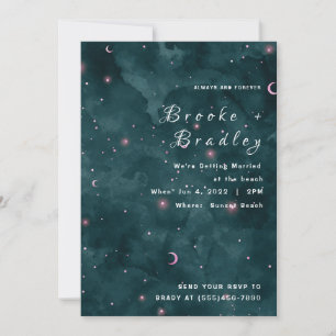 Convites Casamento ao Luar Cor-de-Rosa Teal Escuro